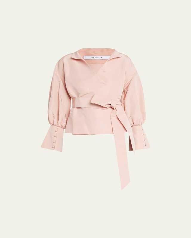 Faille Tie Front Silk Jacket